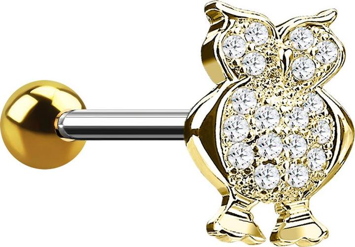 Produktbild Star Piercing Micro Barbell 14k vergoldet Eule mit Kristallen (Messing, Chirurgenstahl 316L)