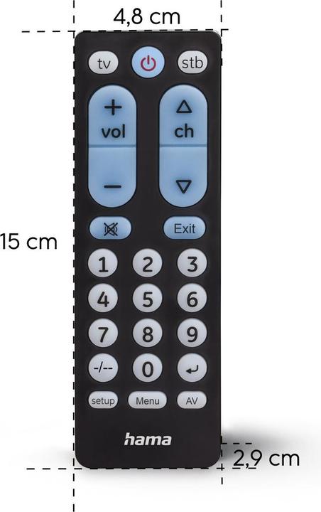 Image du produit Hama Télécommande universelle TV, infrarouge, pour 2 appareils, grosses touches, programmable (Télécommande universelle, Infrarouge)