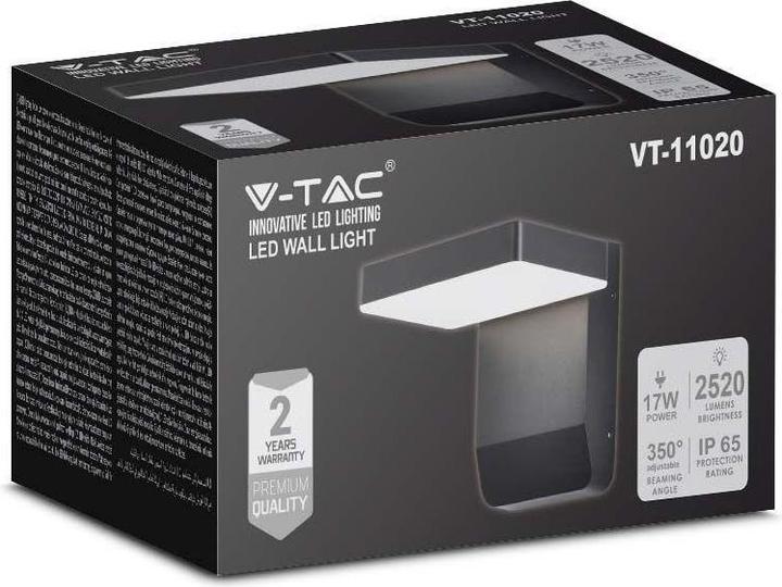 Produktbild V-TAC VT11020150B 20W LED Wandleuchte Schwarzer Körper Quadratisch 4000K IP65 (2580 lm, IP65)