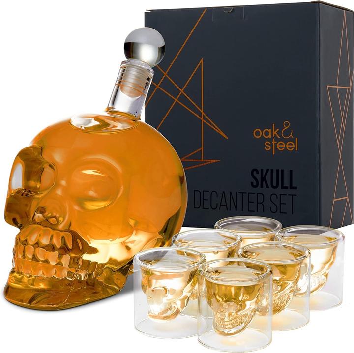 Actual product image Oak & Steel Skull whisky glasses and decanter set (0.70 l)
