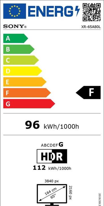 Energy Label Sony XR-65A80L (65", A80L, OLED, 4K, 2023)