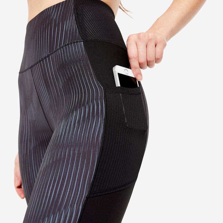 Produktbild Domyos Leggings Damen mit Smartphonetasche - FTI 120 grau/schwarz bedruckt (M)