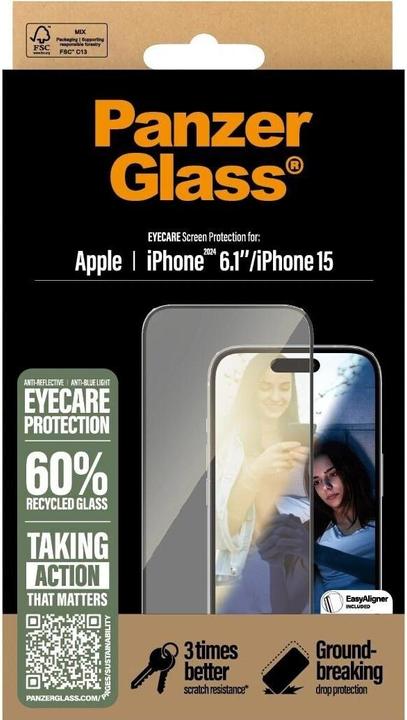 Immagine prodotto PanzerGlass Protezione dello schermo per la cura degli occhi (1 Pezzo/i, Apple iPhone 15, Apple iPhone 16)