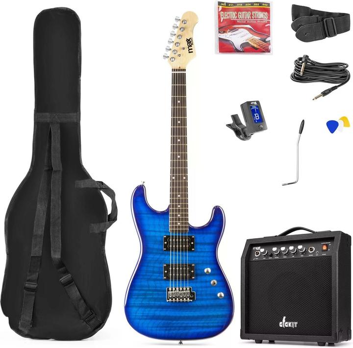 Max E-Gitarre GigKit Quilted Style Blau (E-Gitarre, Holz)
