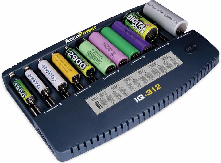 AccuPower IQ312 (1 pcs., 10340, 10350, 10440, 10500, 12500, 12650, 13500, 13650, 14500, 14650, 16340, 16650, 17335, 17355, 17500, Chargers without battery)