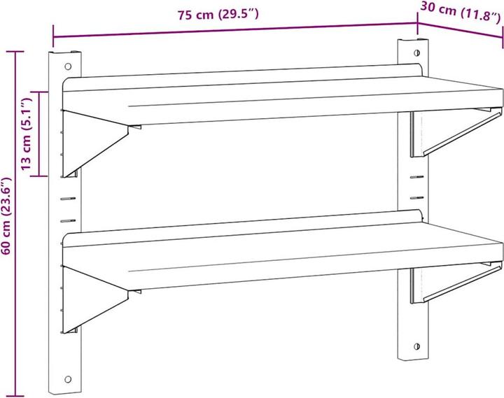Immagine prodotto VidaXL Scaffale a muro con 2 ripiani Noble (75 x 30 x 60 cm)