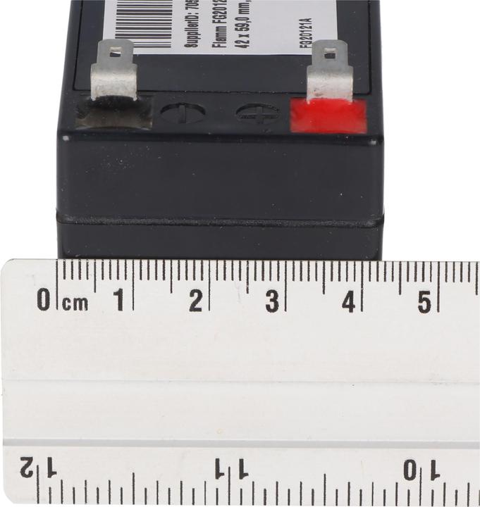Actual product image Fiamm FG20121A 12V 1,2Ah Dimensions 97,0 x 42 x 59,0 mm, 4,8mm Faston plug contacts (12 V, 1.20 Ah)