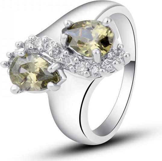 Hermex versilberter Ring mit Citrin / Zirkonia - Gr. 62 / Size 10 (10, 62)