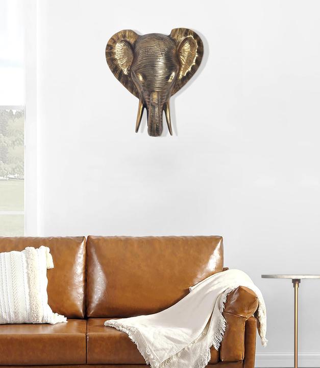 Produktbild FineBuy Wanddeko Wohndeko Elefant 41 cm Aluminium Gold Afrika Dekoration Modern