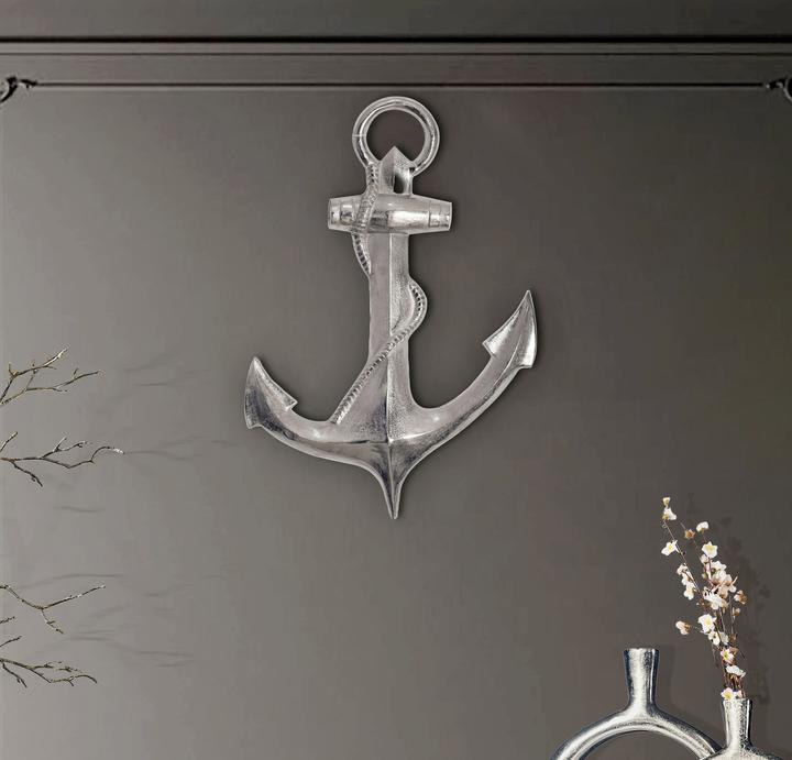 Actual product image FineBuy Deko Anker Wanddeko 70 cm Silber XXL Maritim Aluminium Modern Wohndeko