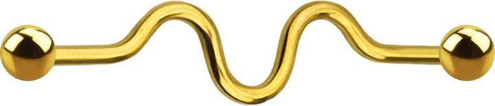 Star Piercing Barbell vergoldet zig zag mit zwei Kugeln (Chirurgenstahl 316L, ohne Messing)
