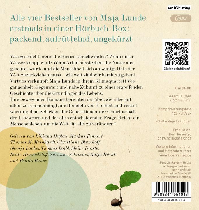 Produktbild Das Klimaquartett (Maja Lunde, Bibiana Beglau, Thomas M. Meinhardt, Thomas Loibl, Shenja Lacher, Markus Fennert, Meike Droste, Katja Bürkle, Susanne Schroeder, Beate Himmelstoss, Benito Bause, Christiane Pearce-Blumhoff, Deutsch)