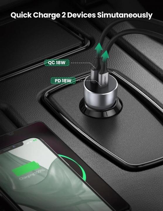 Actual product image Ugreen USB-C PD + USB-A QC 36W Car Charger