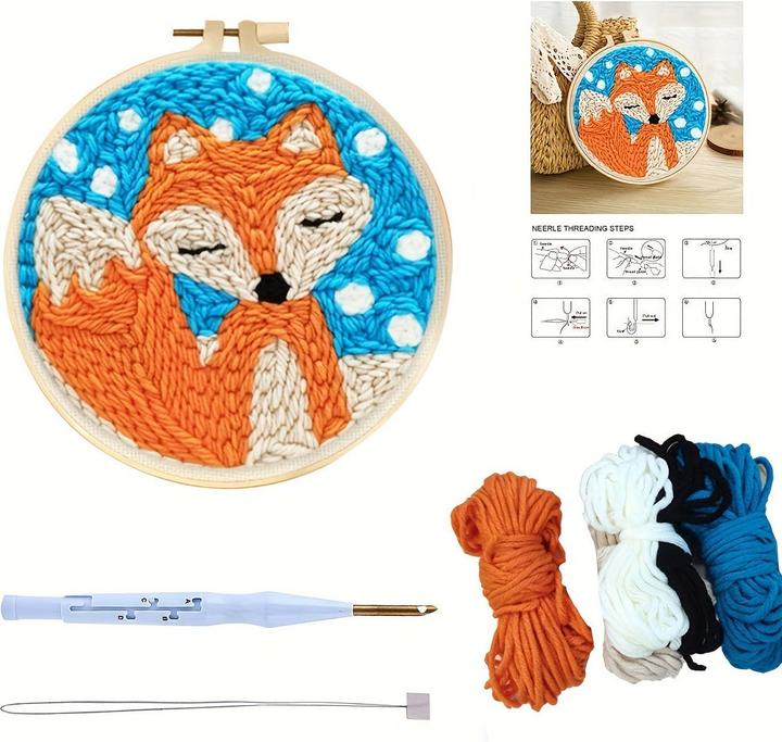 Produktbild Activity Board Punch Needle Embroidery Starter Kit mit Muster und Anleitung, Kreuzstich Kit 20x20cm/7.87x7.87inch