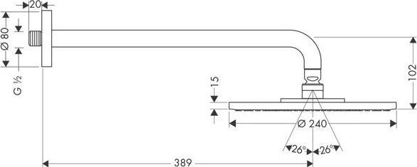 Immagine prodotto hansgrohe Soffione doccia Raindance S 240 1jet 27474000 24 cm incl. braccio doccia 39 cm cromo (1 Tipi di raggi, 18 l/min)