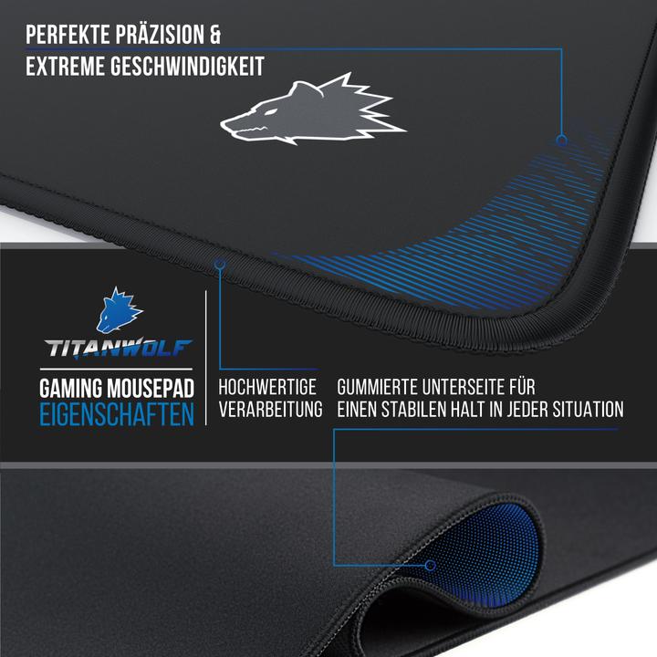 Produktbild Titanwolf Gaming Mauspad, Speed Gaming Mausmatte 250 x 350mm mit gummierter Rückseite, kleines Wolfsmotiv (L)