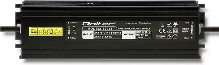 Immagine prodotto Qoltec IP67 Alimentatore switching LED | 150W | 12V | 12 5 A | Impermeabile | Nero