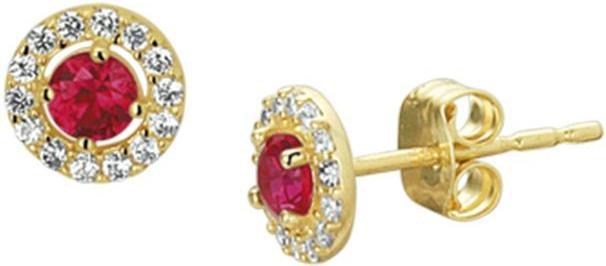 Sparkle14 Ohrknöpfe syn.Robijn und Zirkonia Halo - 6 mm - Gold (Zirkonia, Saphir, Synthetische Smaragd)
