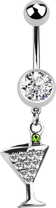 Produktbild Star Piercing Banane silber mit Anhänger Cocktail und Kristall silber (ohne Messing, Chirurgenstahl 316L)
