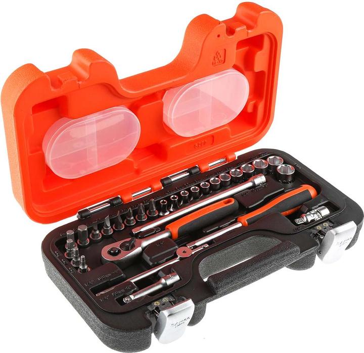 Produktbild Bahco 1/4"-Steckschlüssel-Satz, metrisch, Sechskant, inklusive Umschaltknarre und Schraubendreher-Einsät (1/4")