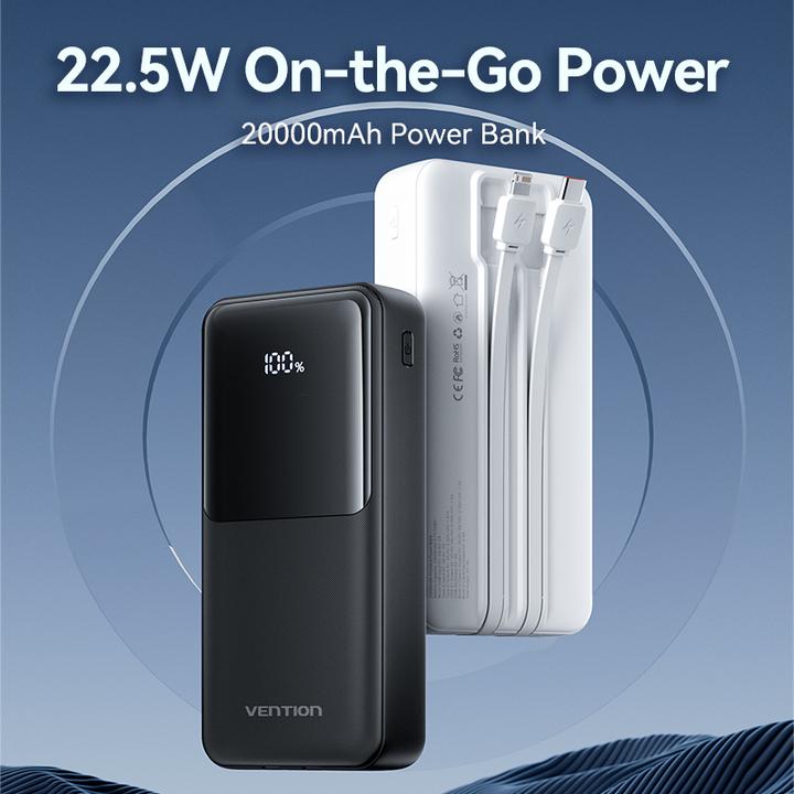 Produktbild Vention 20000mAh Power Bank (Micro-USB + USB-C + USB-A + USB-A) with Built-in USB-C and Lightning Cables 22.
