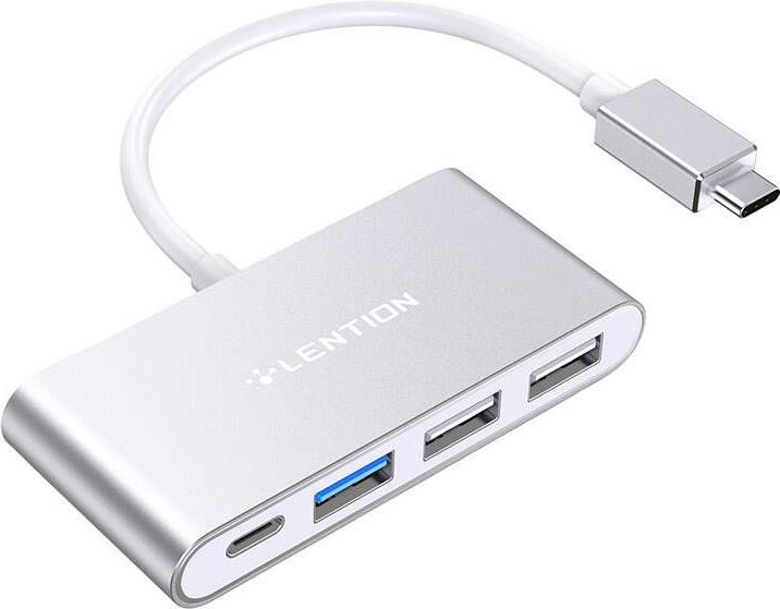 Lention 4in1 Hub USB-C to USB 3.0 2x USB 2.0 USB-C (silver) (USB-C, 3 Ports)