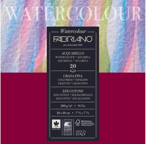 Actual product image Fabriano Watercolour block 20 x 20 cm, 200g/m2, 20 sheets (20 x 20 cm, Hardcover)