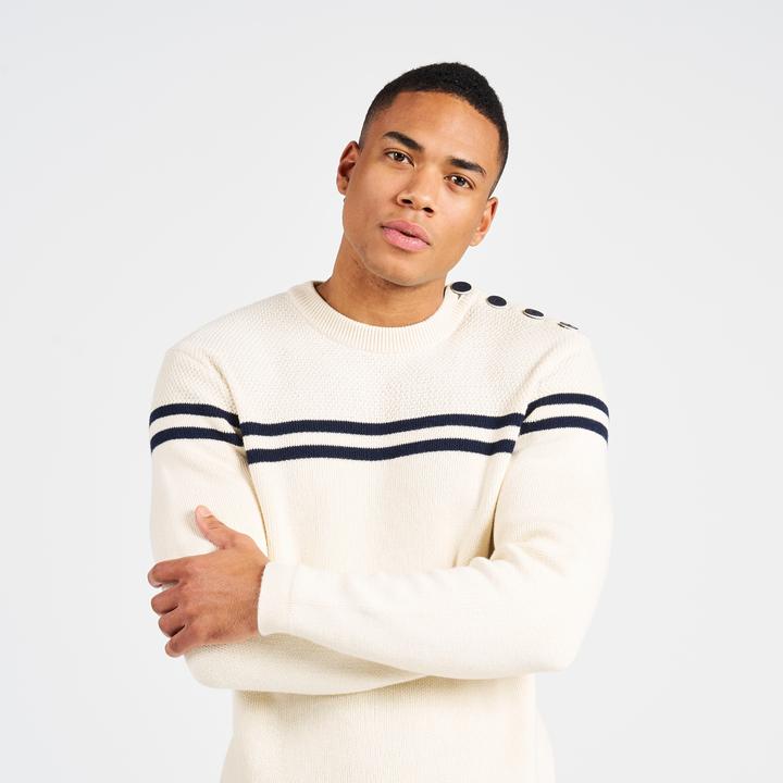 Image du produit Tribord Pull-over voile tricoté homme 100 beige/bleu foncé rayé (XXL)