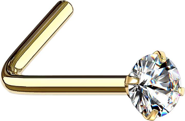 Immagine prodotto Star Piercing Borchia da naso angolata con cristallo rotondo placcato in oro e incastonato in argento (Acciaio chirurgico 316L, senza ottone)