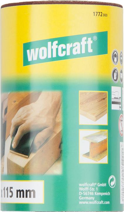 Produktbild wolfcraft Schleifpapierrolle für Holz/Metall, 5 m x 115 mm, Körnung 180 (180)