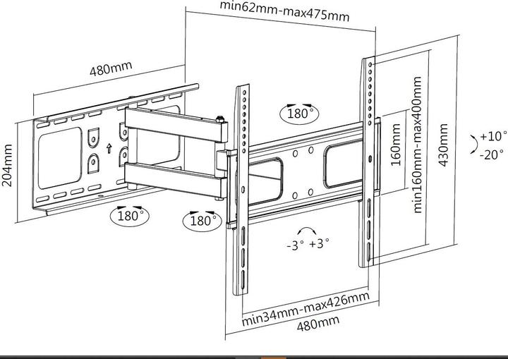 Image du produit equip Kit de fixation (montage mural articulé) pour téléviseur LCD incurvé - taille de l'écran (Plafond, 55", 50 kg)