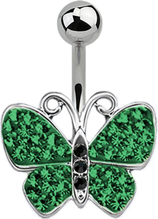 Produktbild Star Piercing Banane silber Schmetterling grün (Chirurgenstahl 316L)