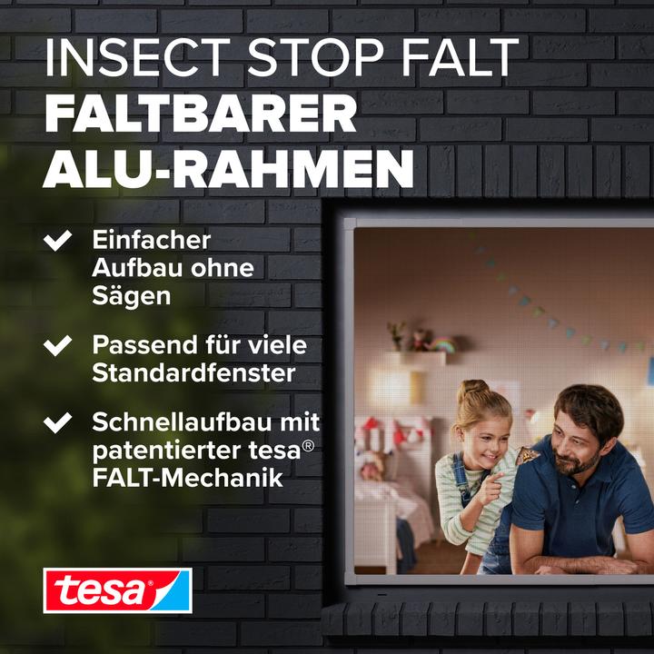 Produktbild tesa FALT Insektenschutz für Fenster, grössenverstellbarer Alu-Rahmen, faltbar (140 x 140 cm)
