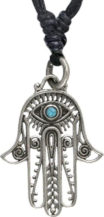 Star Piercing Halskette schwarz Anhänger Hamsa silber mit Türkis Stein (Messing, Mineralisch)