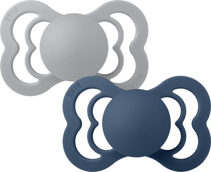 Produktbild Bibs Supreme Silikon Schnuller (2er Pack), Cloud & Steel Blue (Grösse 1, 0-6M) (2 x, bis 6 Monate)