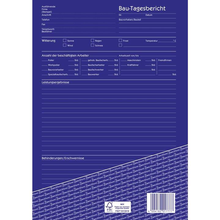 Actual product image Avery Purpose Form Daily Construction Report Form 1777-5 DIN A4 Number of sheets: 40 (40 x)