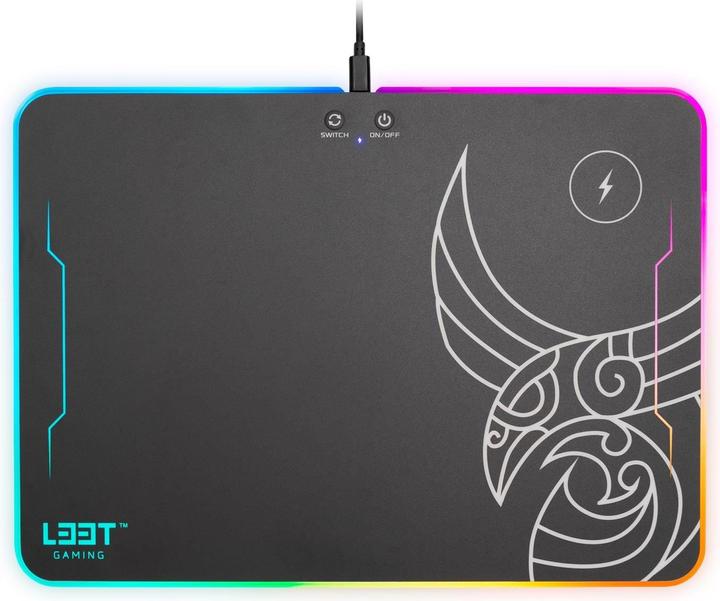 Immagine prodotto L33T Tappetino per mouse da gioco Kvennavagn, con retroilluminazione LED RGB, ricarica QI