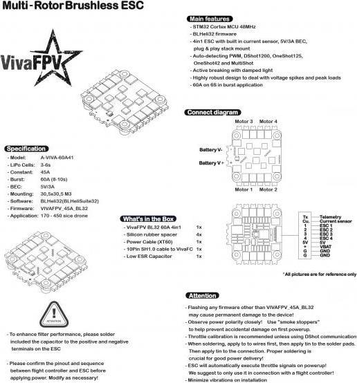 Image du produit VivaFPV 45A BL32 4in1 Dshot1200 3-6S ESC