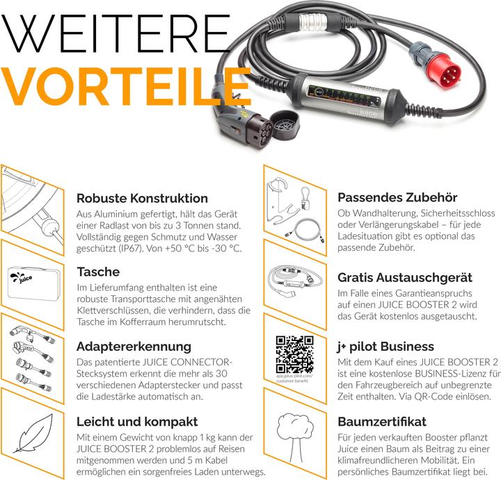 Productafbeelding Juice Technology Juice Booster 2 Zwitserse Reisset (Type 2, 22 kW, 32 A, CEE16 blauw, CEE16 rood, Type 13, CEE32 rood)
