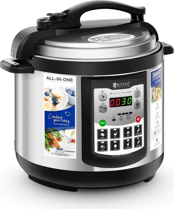 Produktbild Royal Catering Aluminium Schnellkochtopf Kochtopf Dampfkocher Schnellkocher 4L Timer + Display