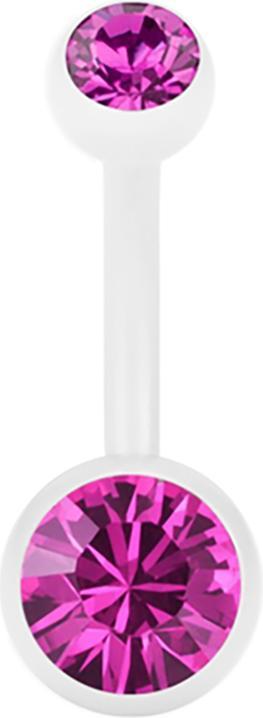 Star Piercing Banane Pure White mit zwei Swarovski Kristallkugeln fuchsia (ohne Messing, Chirurgenstahl 316L)
