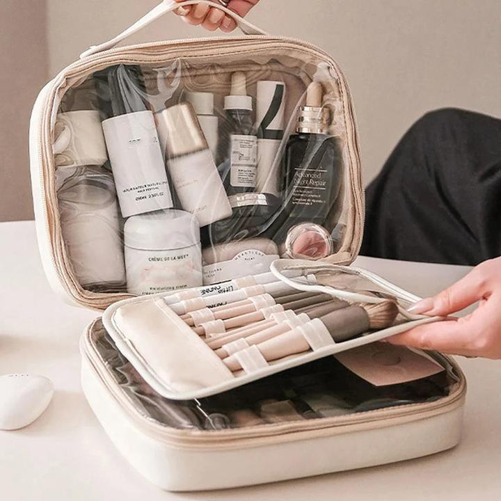 Actual product image Only-Bags.Store Multi-layer square cosmetic bag Waterproof PU travel make-up case