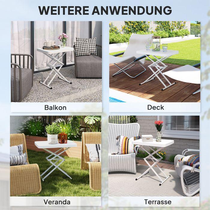 Immagine prodotto Swisshandel24 Beistelltisch Gartentisch höhenverstellbar, Kunststoff, bis 50kg belastbar, 65x45x70H cmWeiss