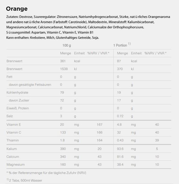 Nährwerte und Zutaten Isostar Power Tabs (Orange, 10 Stk., 120 g)