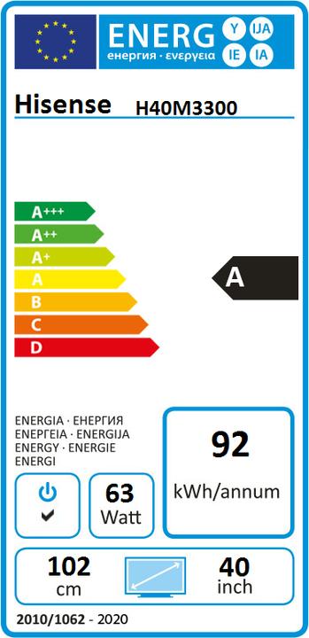 Label énergétique Hisense H40m3300 (40", LCD, 4K)