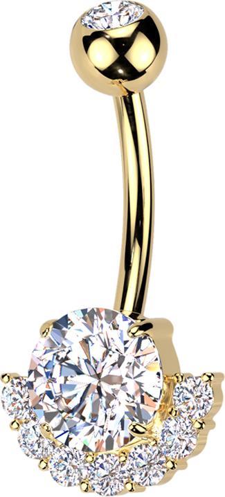Image du produit Star Piercing Banane vergoldet mit Kugel Kristall silber und sieben kleine und ein grosser Kristall silber (Laiton, Titane G23)