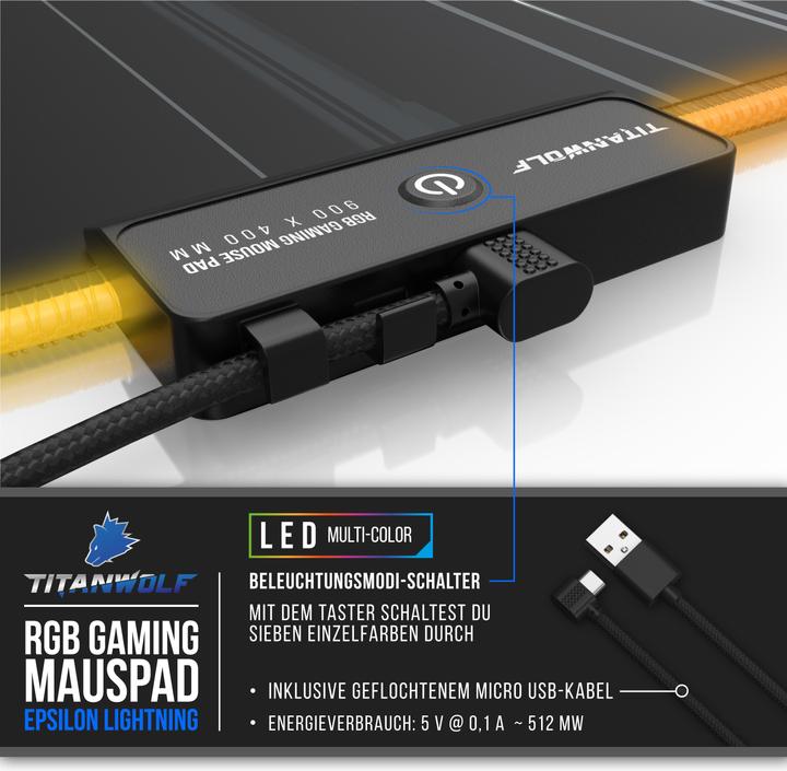 Actual product image Titanwolf RGB gaming mouse pad (XL)