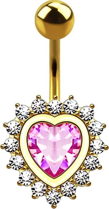 Produktbild Star Piercing Banane 14k vergoldet Herz mit Kristallherz pink (Messing, Chirurgenstahl 316L)
