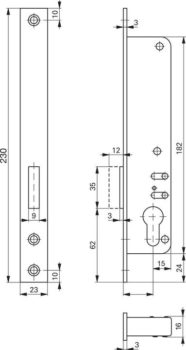 Actual product image Roto Tubular frame lock flat face plate w. bolt 877, DM 25, galvanised silver-coloured