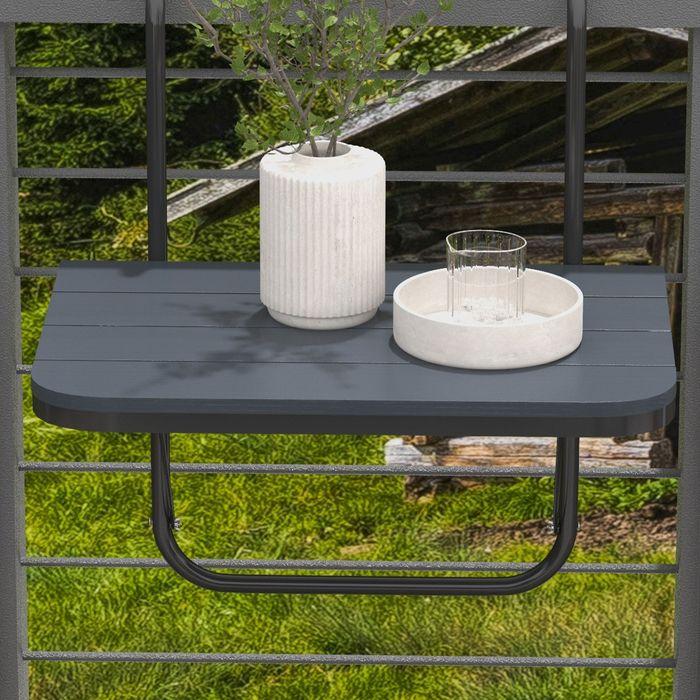 Produktbild Swisshandel24 Balkontisch zum Einhängen, Balkonhängetisch klappbar, 4-fach höhenverstellbarer Klapptisch, Hängetis (60 cm)